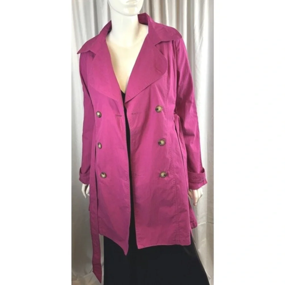 FOR CYNTHIA Womens‎ Double Breasted Belted Trench Coat Hot Pink Size L